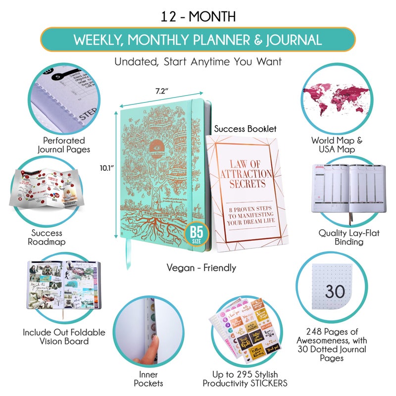 Freedom Mastery Law of Attraction Planner â€“ Undated Hourly, Weekly & Monthly Goal Setting Planner, 12-Month to Increase Productivity | Life & Gratitude Journal, Include Foldable Vision Board, Gift Box & Stickers - Image 2